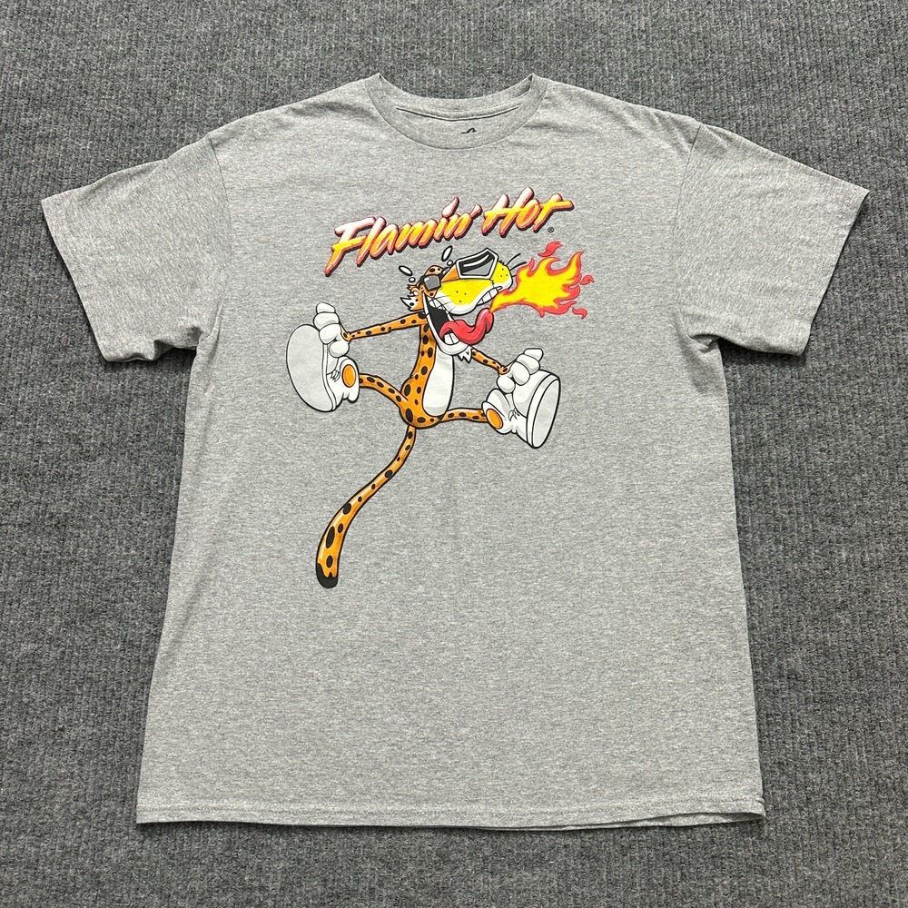 Cheetos Flamin' Hot Graphic Shirt Mens Size L Large Gray Short Sleeve Crew Neck